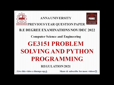 GE3151 PROBLEM SOLVING AND PYTHON PROGRAMMING | ANNA UNIVERSITY QUESTION PAPER NOV/DEC 2022