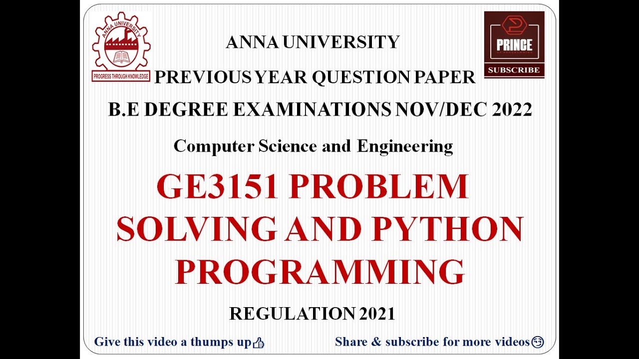 GE3151 PROBLEM SOLVING AND PYTHON PROGRAMMING | ANNA UNIVERSITY ...