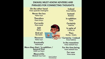 swahili must know adverbs and phrases for connecting thoughts