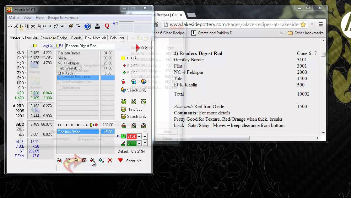 Enter and save a recipe in Matrix glaze software