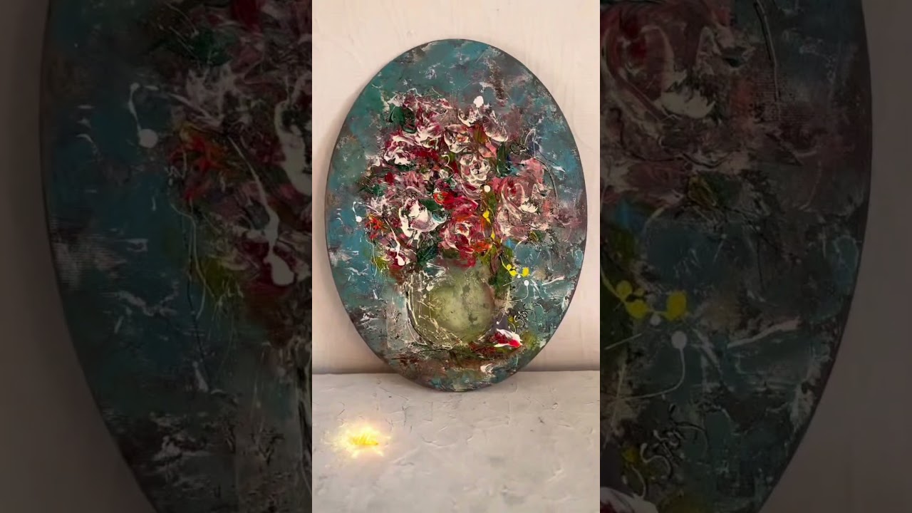 Impasto Rose Oil Painting | Symphony of Roses – Original Oval Textured Floral Art