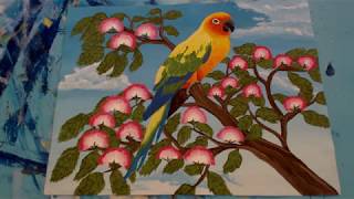 Sun Parakeet Bird on Pink Mimosa Flowering Tree - Speed Painting Pt. 1 Acrylic Tutorial