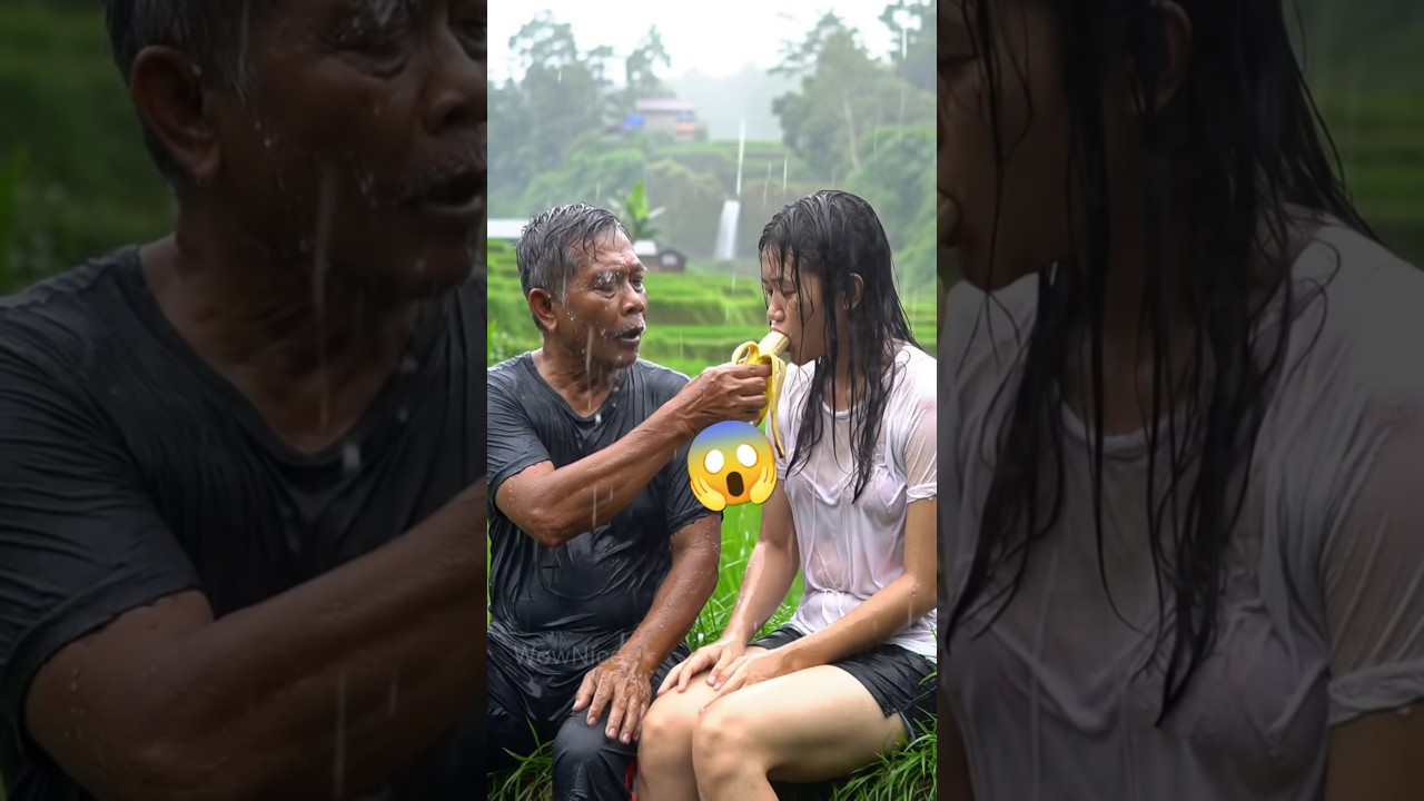 A Father’s Love in the Rain – A Touching Moment of Care in the Village 
