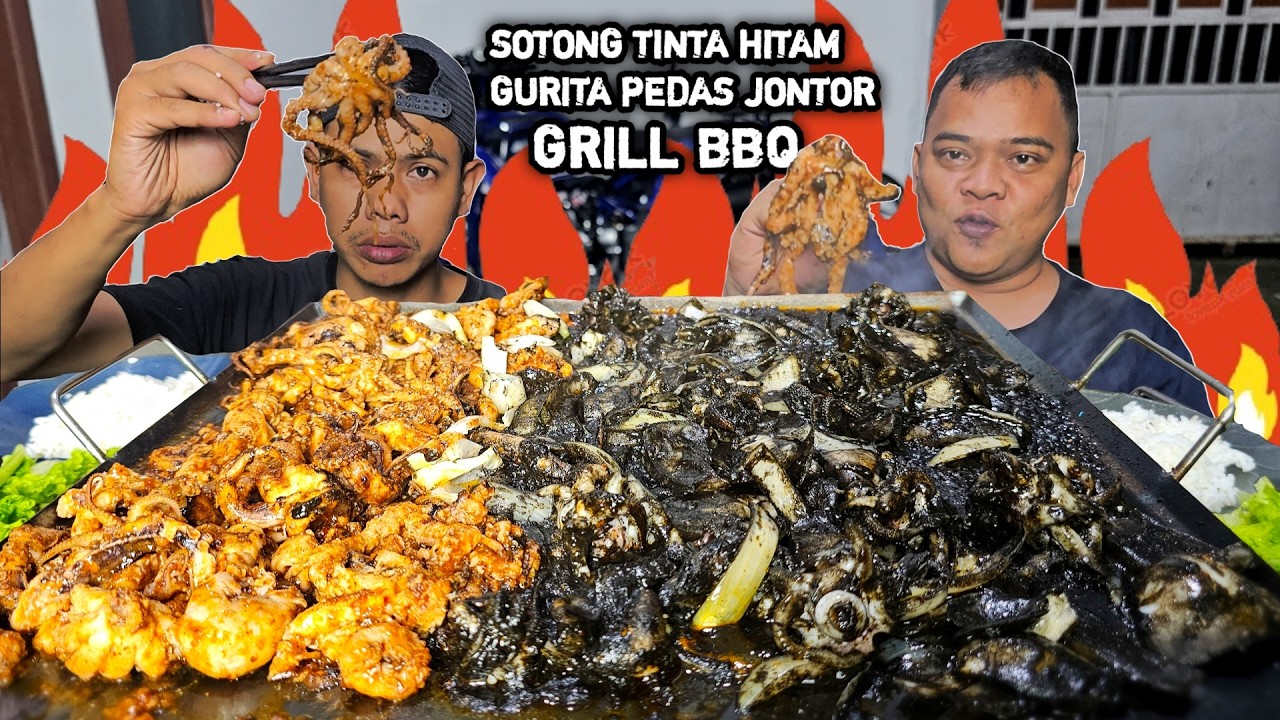 GRILL SOTONG TINTA HITAM + GURITA PEDAS JONTOR ! MANTEP DI MAKAN PANAS2 GINI NGEUNAH