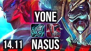 YONE vs NASUS (TOP) | 51k DMG, 6 solo kills, 500+ games | KR Master | 14.11