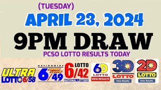 Lotto Result Today 9pm draw April 23, 2024 6/58 6/49 6/42 6D Swertres Ez2 PCSO#lotto