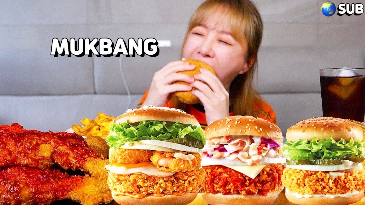 맘스터치 신메뉴🌶🌶 매운 내슈빌핫치킨버거, 내슈빌 핫통다리, 싸이버거, 언빌리버블버거, 치즈볼, 치즈감자 먹방!! Spicy hamburger, chicken MUKBANG