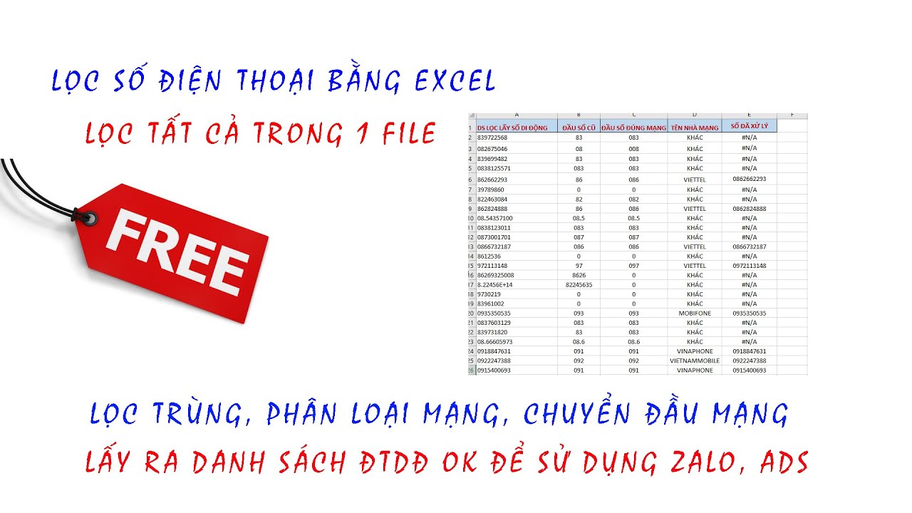Cách lọc số điện thoại trong excel như phần mềm lọc số... - youtube