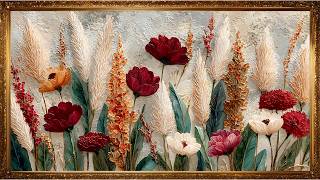 Textured Autumn Floral TV Frame Art | Red Orange Pampas Flower Digital Wall Art for Samsung Frame TV