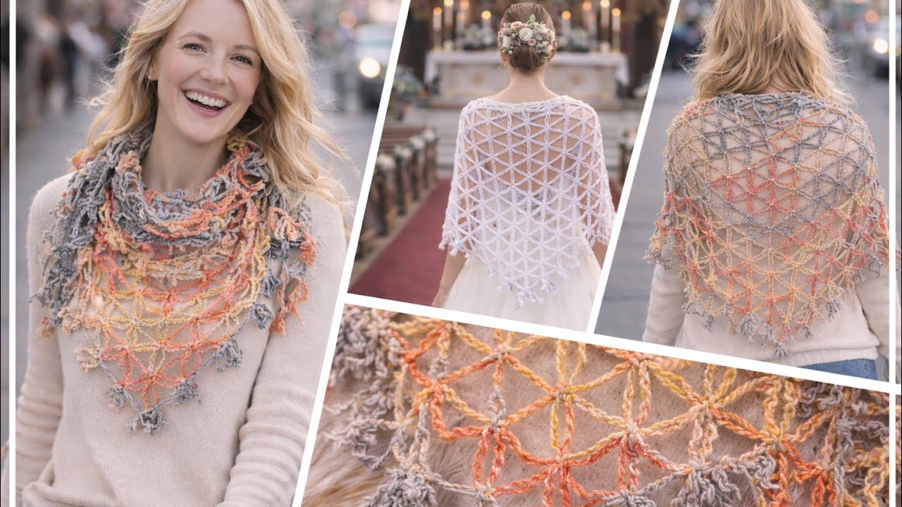 Châle au Crochet Facile ✨ Motif en Boucles & Mailles en l’air | Rapide