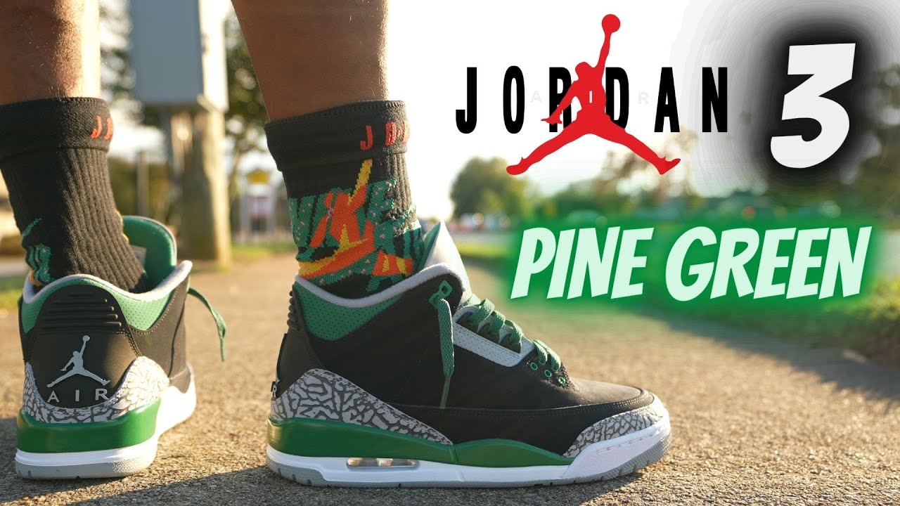 jordan 3 pine green on feet