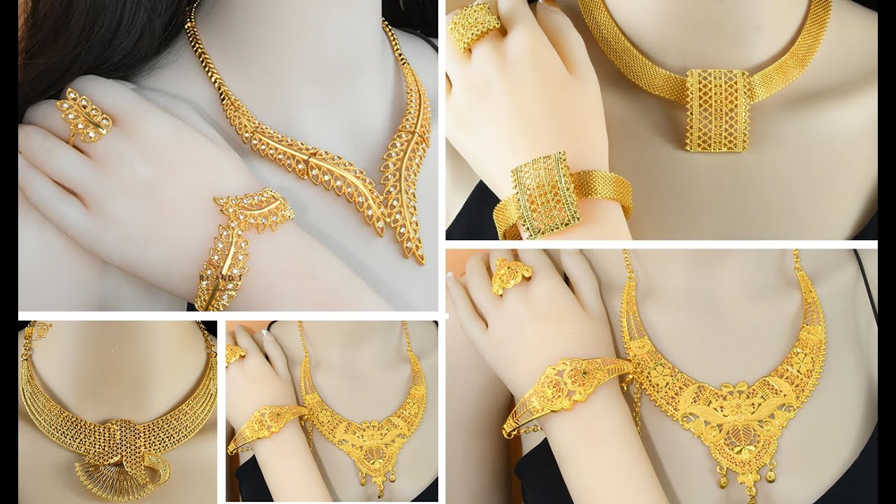 Flower Style Bridal Wedding 22k Gold Necklace Sets 24K Gold Plated Necklace  And Earrings With Tassel Ring For Women In Dubai 2023 From Stephonmarbury,  $109.64 | DHgate.Com
