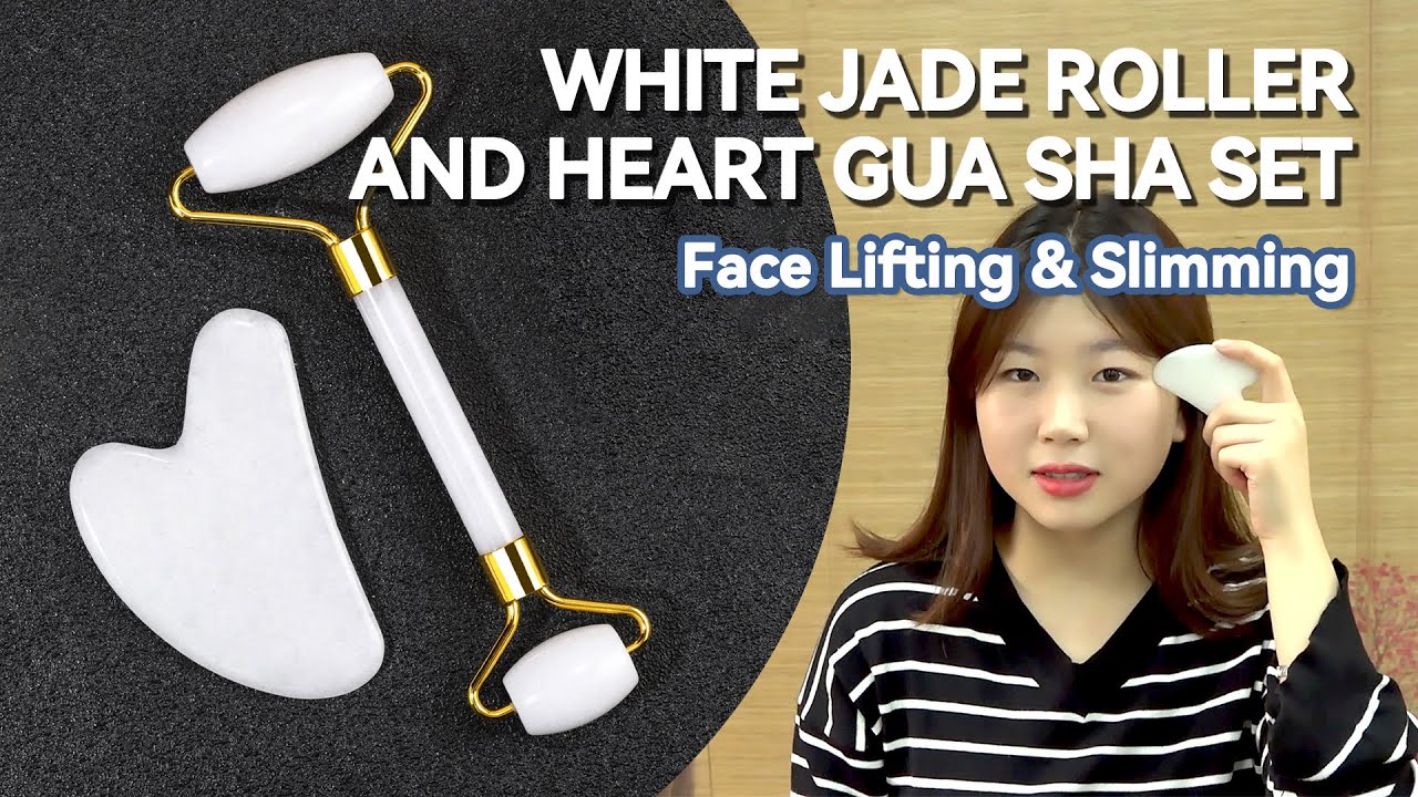 White Jade Face Massage Roller+Finger Shaped Gua Sha Tool Set