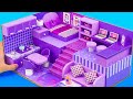 Diy miniature house 43 build purple bedroom kitchen and living room for two from cardboard