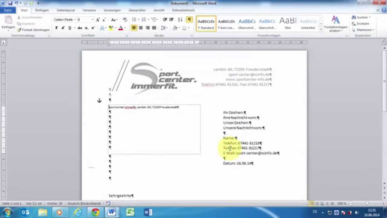 Word 10 Geschaftliche Private Din Briefe 5008 Erstellen Teil 6 Vorlage Nutzen Bearbeiten Youtube