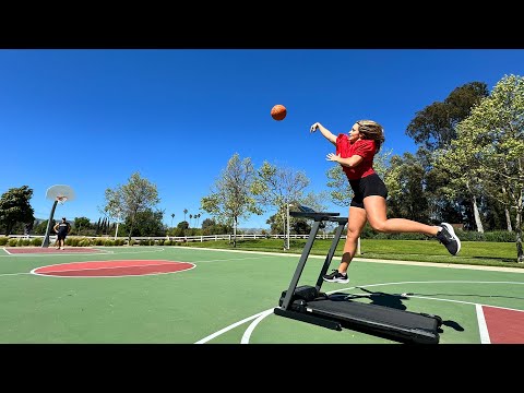 Treadmill Basketball Trick Shot Battle vs Jenna Bandy!