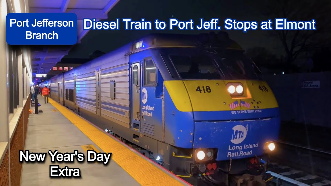 LIRR NYD Port Jefferson Branch Diesel Train Stops at Elmont UBS