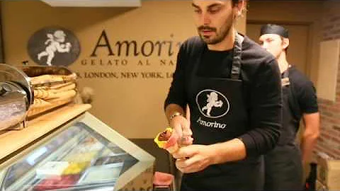 Making an Amorino all nature gelato flower cone at...