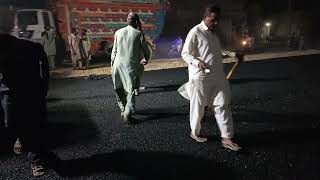 Asphalt Base course laying at night on site