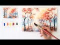 Autumn Alley. Step by step watercolor tutorial. Part 1