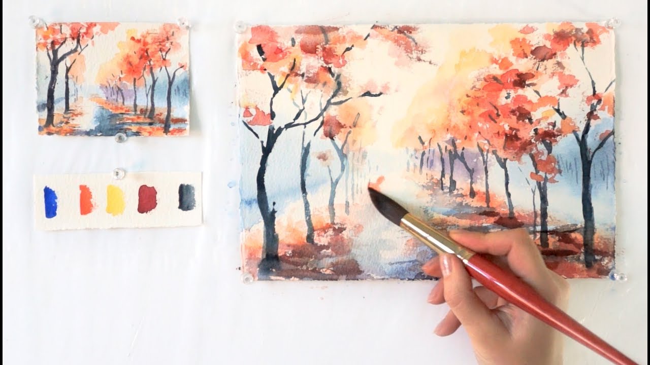 Autumn Alley. Step By Step Watercolor Tutorial. Part 1 - Youtube