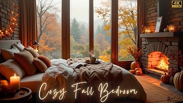 Cozy Fall Bedroom Ambience 🍂 | Rain, Fireplace, Candles & Relaxing Music