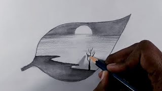 Easy drawing - easy leaf drawing - leaf nature drawing #easyscenery  #pencilsketch #drawings #arts