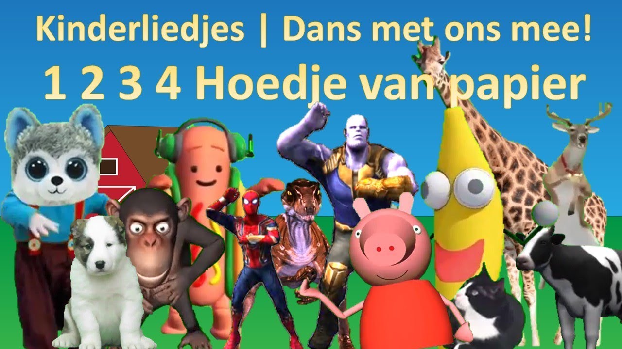 1 2 3 4 hoedje van papier Kinderliedjes Nederlands | Dansen met dieren