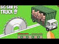 Can the VILLAGERS SURVIVE INSIDE TRUCK VS THE BIGGEST SAW in Minecraft ? TROLLING VILLAGERS !