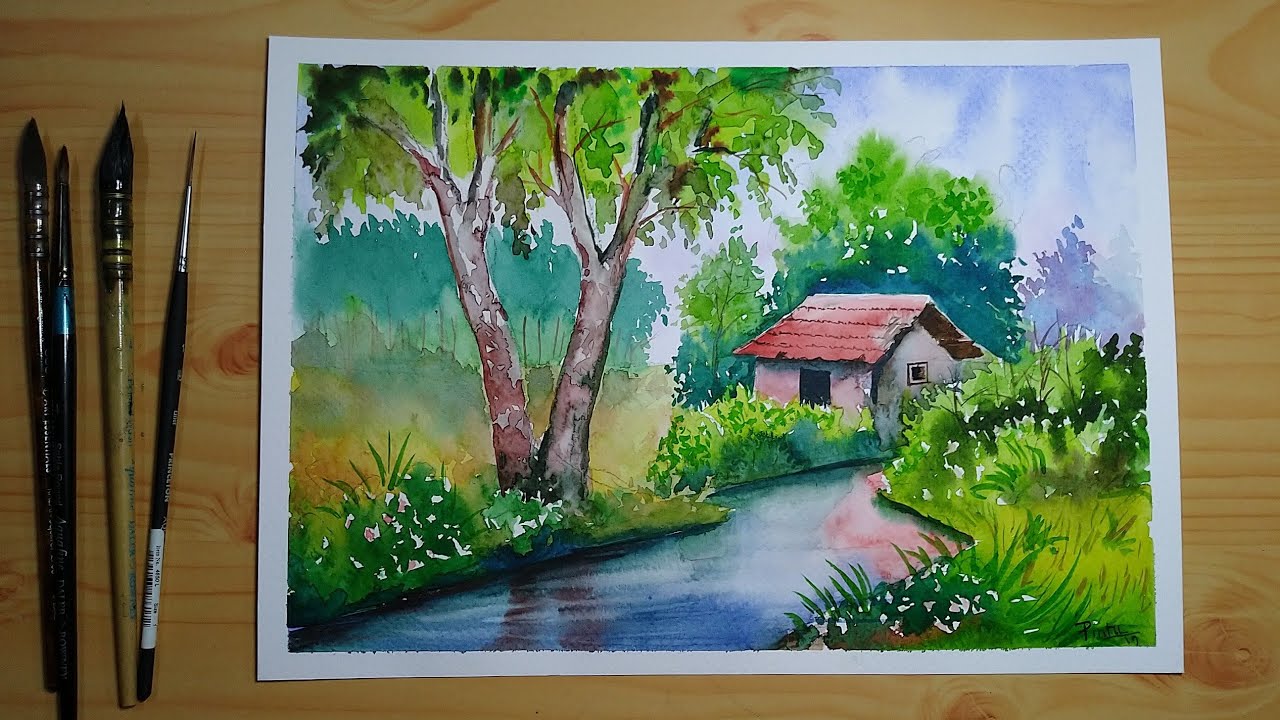 Watercolor landscape painting - Little Stream in the Forest /indian village scenery  painting easy - video Dailymotion