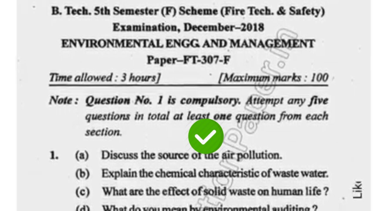 Mdu BTech FTS 5th Sem Environmental Engineering Question Paper 2018 