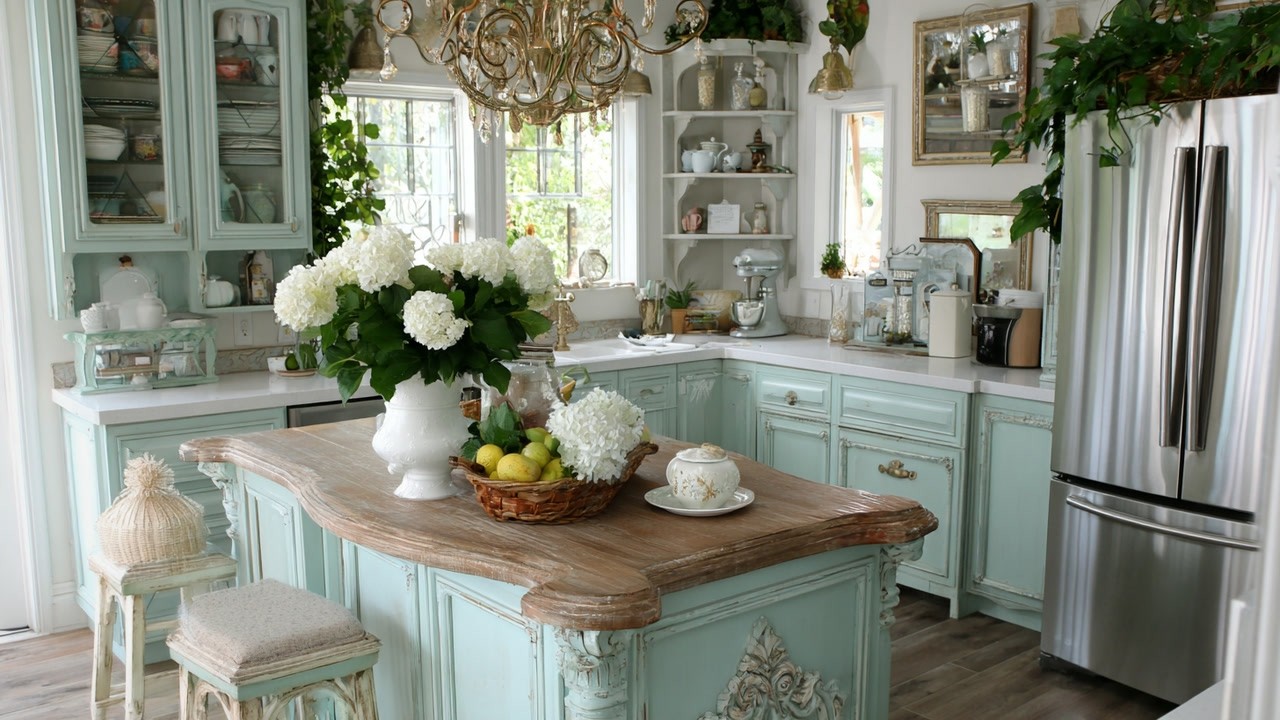 Нежный романтический тур по фермерскому дому в шалфейно-зеленых и кремовых тонах | Элегантный, до...