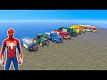 Spider man team challenge with street vehicles | police car | tractor | dump truck and more