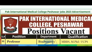 Pak International Medical College Peshawar Jobs 2023