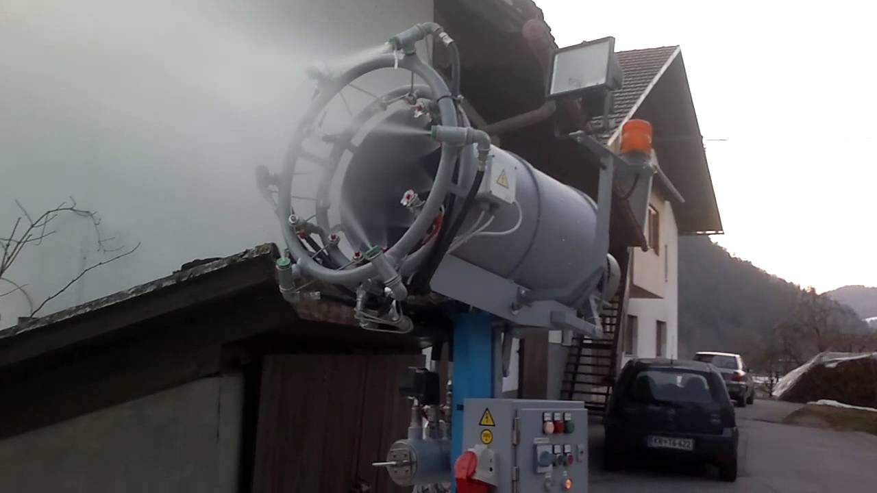 Snowmaking with homemade snowgun YouTube