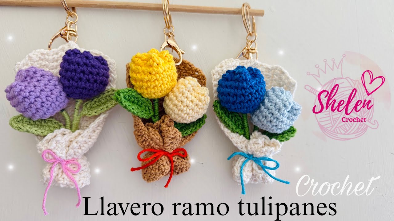 🌷 Cómo hacer un llavero de Ramo 💐 tulipanes a crochet | Tutorial fácil paso a paso