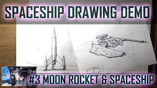 Spaceship Drawing Demo #3 - Missile Support Ship and Moon Rocket