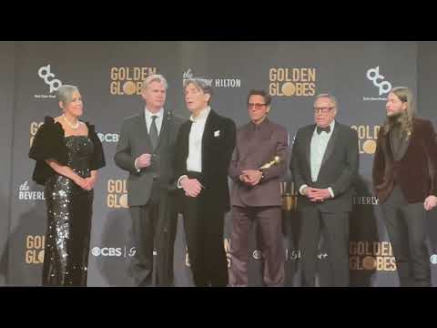 Christopher Nolan and Cillian Murphy (Best Picture, 'Oppenheimer') at 2024 Golden Globes press room