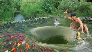 building Whirlpool hole for fishing , Fishing in Whirlpool Hole ,   Whirlpool hole Attract fish