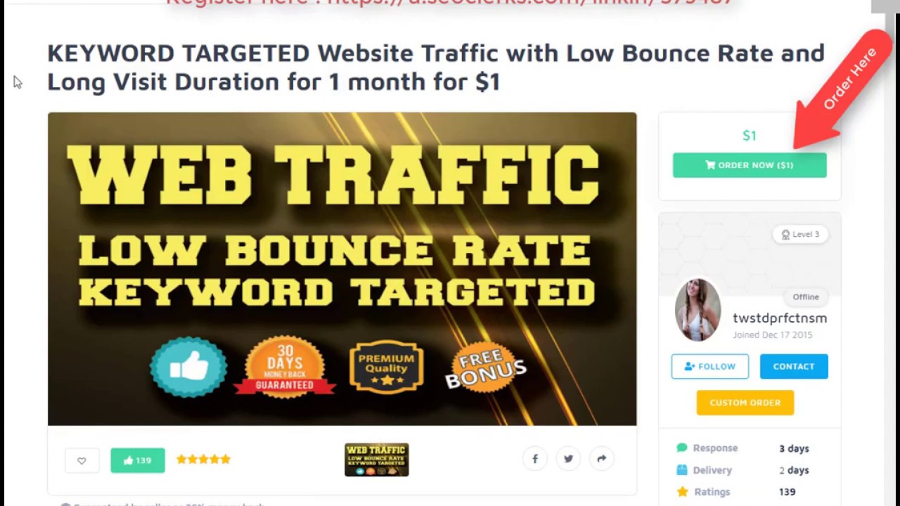 Website Traffic with Low Bounce Rate and Long Visit Duration for 1 month for $1