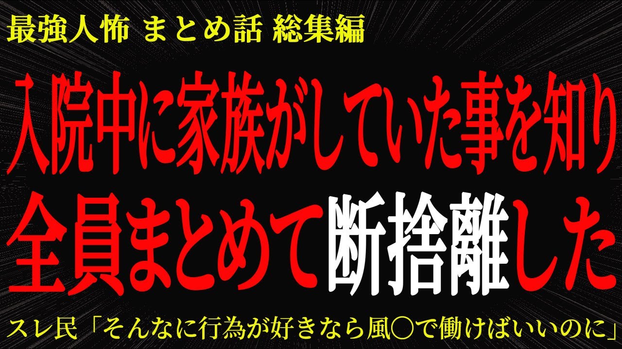 【総集編】【2chヒトコワ】入院中に家族がしていた事を知り全員まとめて断捨離した【作業用】【睡眠用】