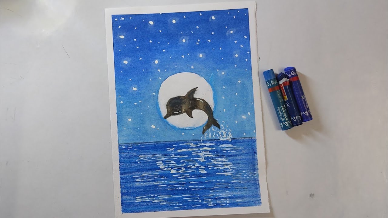 Beautiful Dolphin Scenary Drawing With Oil Pastel/Step By Step Tutorial. 