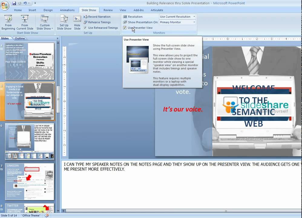 how to use presentation view in powerpoint