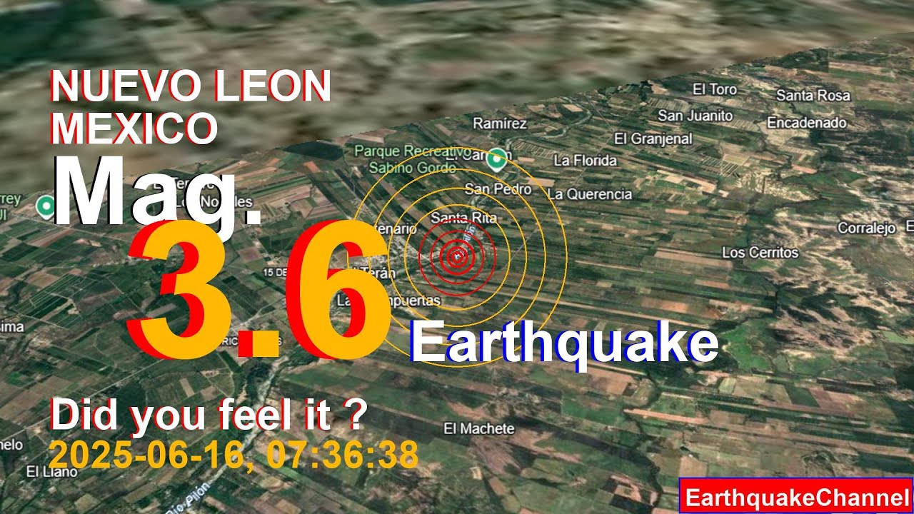 nuevo leon, mexico Earthquake today now 2025-06-16, at 