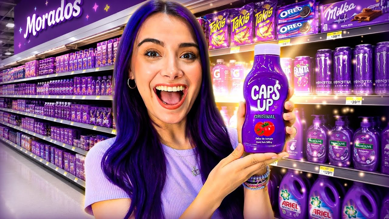 Comprando TODO LO MORADO del SUPER para mi CASA 🛒💜