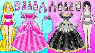 [🐾paper Diy🐾] Black Wednesday Addams VS Pink Rapunzel Nail Makeover | Rapunzel Compilation 놀이 종이