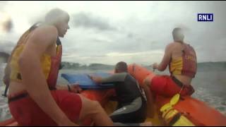 Perranporth Lifeguards rescue adult bodyboarder from rip amongst surfers hq