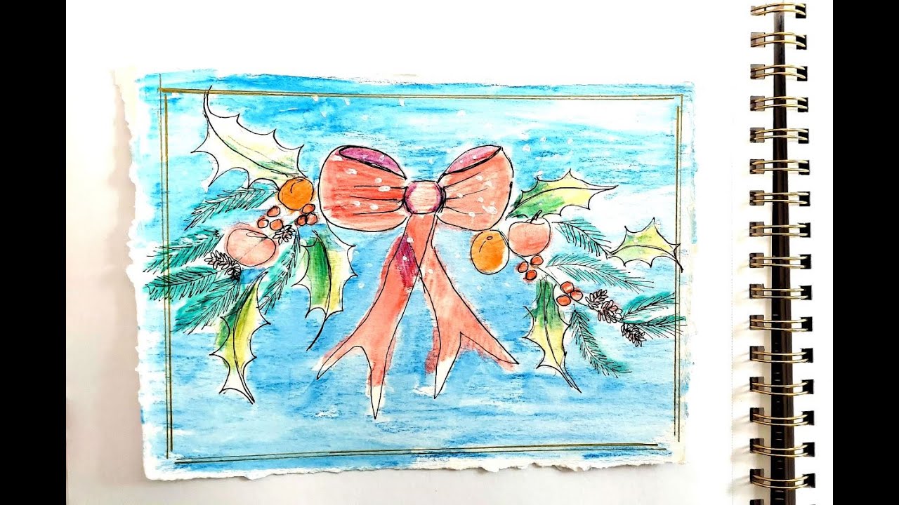 How I Paint a Christmas Spray, Bow, Pine, Holly, Cones, Apple, Orange as well