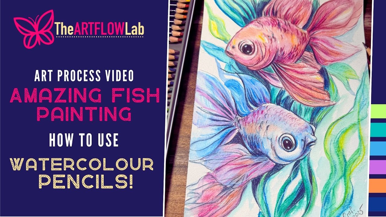 Amazing fish painting tutorial | How To Use  Watercolour Pencils + free  template |Art process video