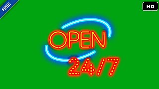 Open Neon Sign blinking green screen animation effects HD || chroma key Open Neon Text Blinking